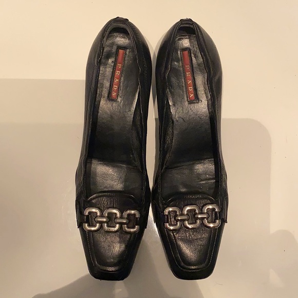 Prada Shoes - Prada Kitty heels.  Very comfy. Genuine soft leather.  Ideal for narrower feet.